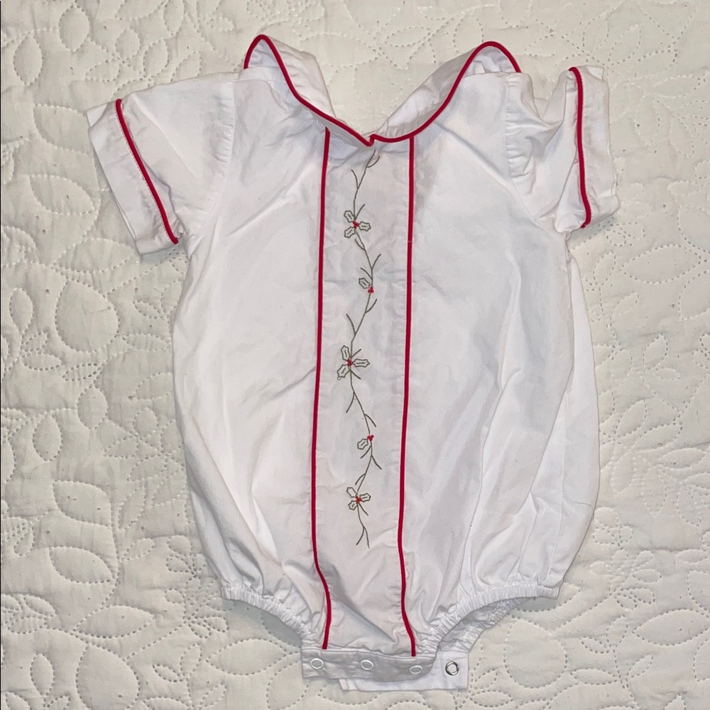 White Baby Romper with Red Trim
